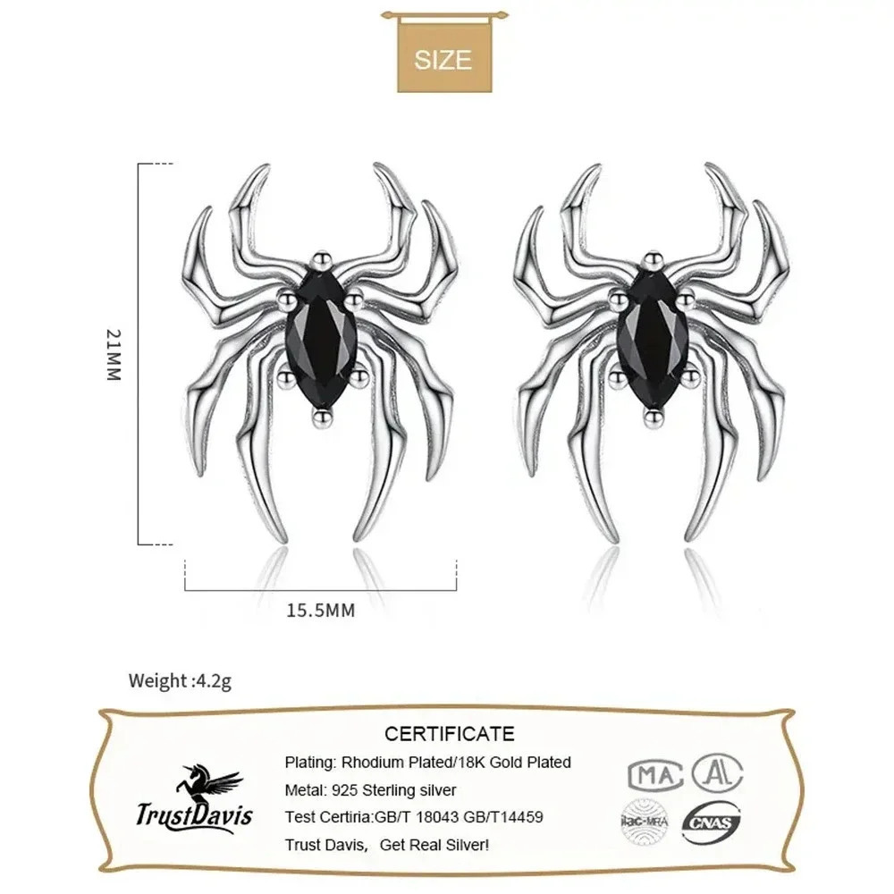 Needle Gothic Black Spider Charm Stud Earrings Gift Jewelry - Picture 4 of 4